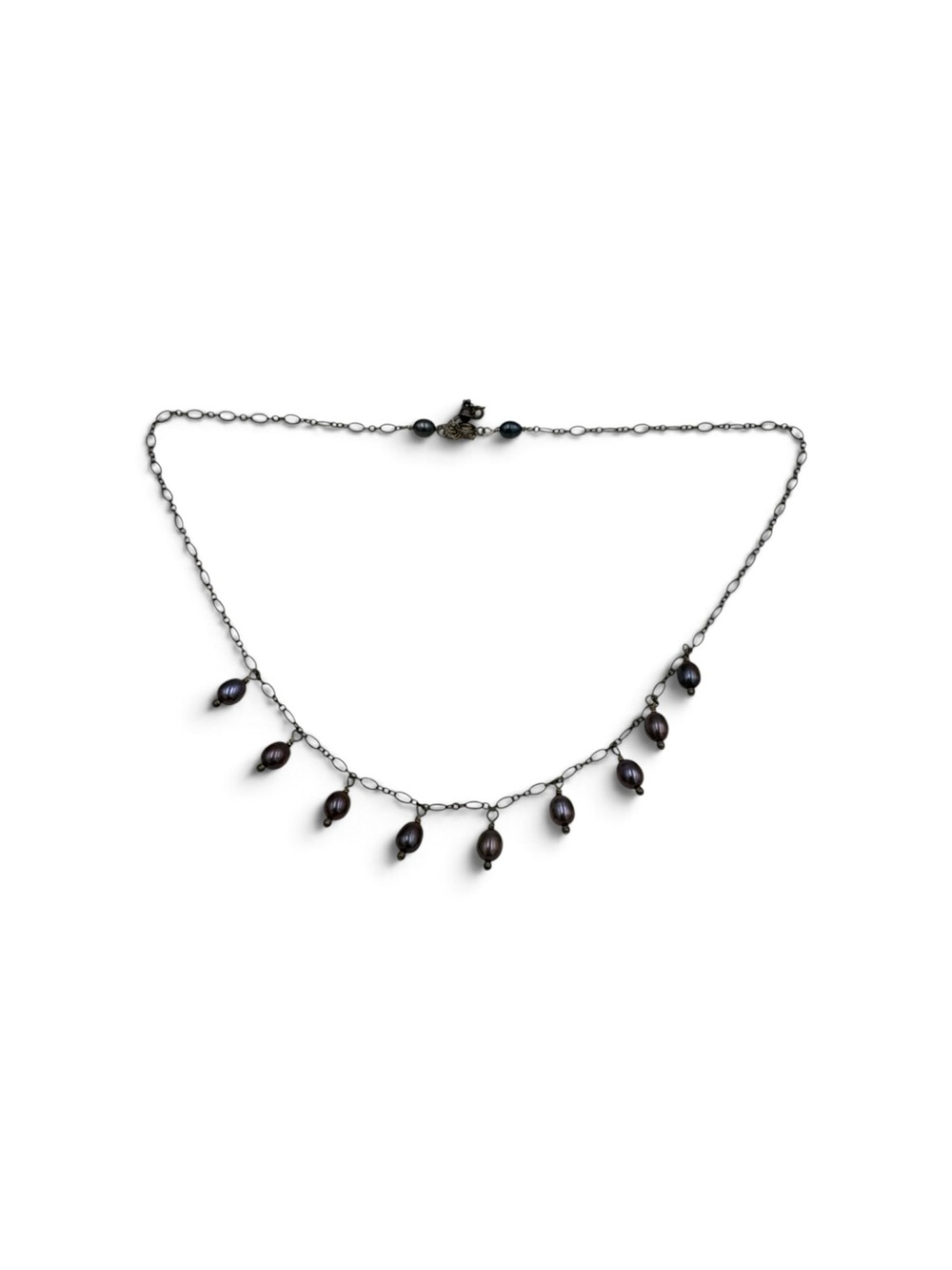 Vintage Y2K Sterling Silver Peacock Pearl Dangle Necklace Adjustable 17-19”
